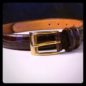 Ralph Lauren Brown Crocodile Print Leather Belt